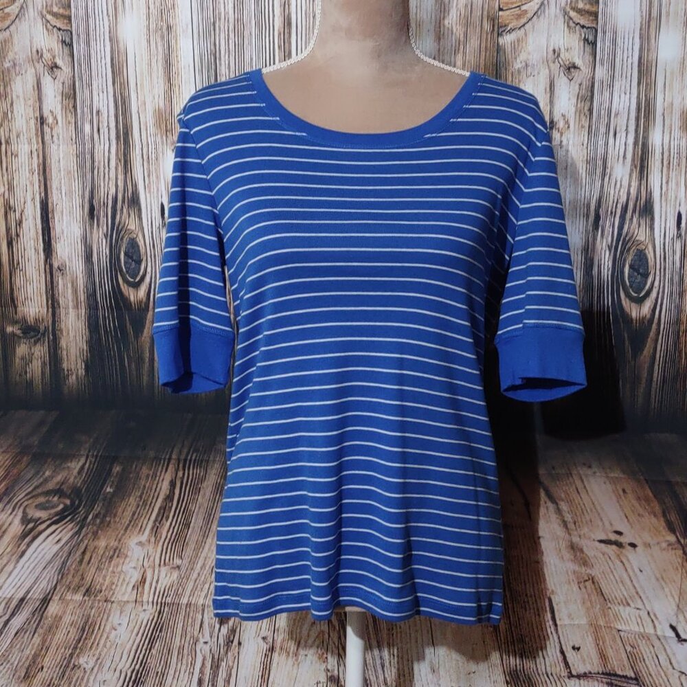 Jones New York Royal Blue and White Stripe Top